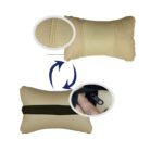 A2D Car Neck Rest Pillow Cushion Set Headrest Support with Adjustable Strap - Beige - Image 5