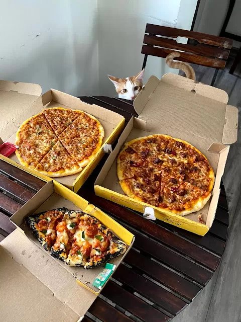 Oops. There’s pav bhaaji on my pizza. Junglee maas and prawn ghee roast too!
