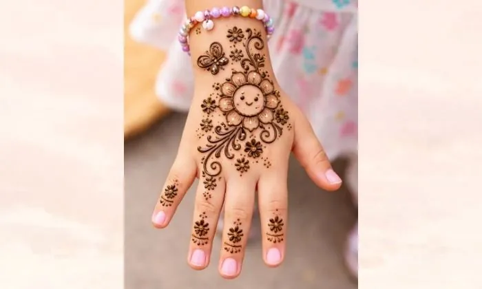 Cute Floral Kids Mehendi
