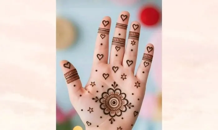 Heart and Flower Palm Mehendi for Kids